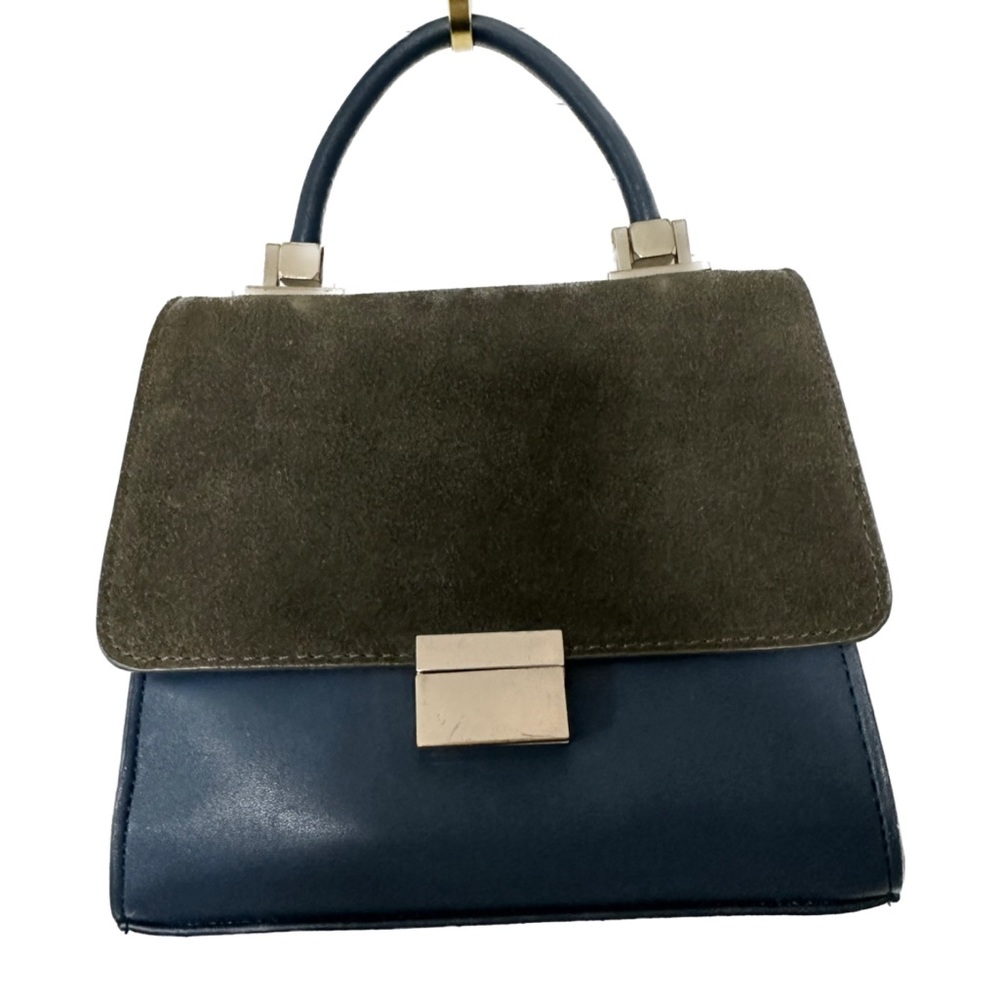 Zara Structured Green and Blue Top Handle Cross Body